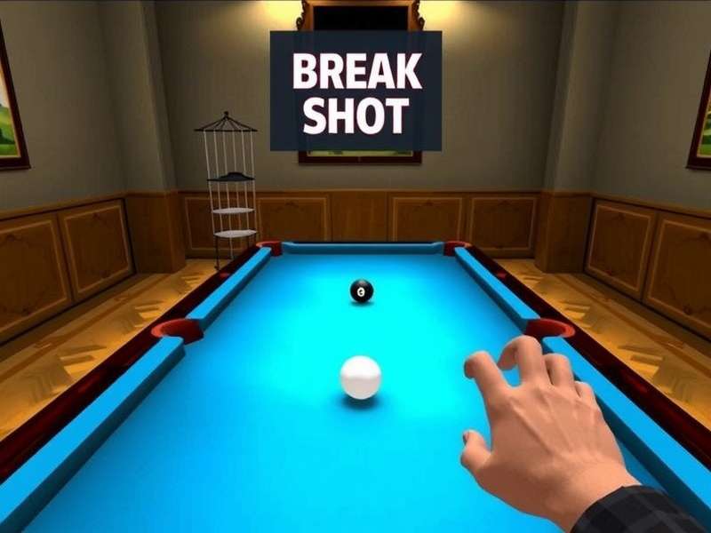 Challenger 8 Ball gameplay screenshot showing realistic pool table and balls